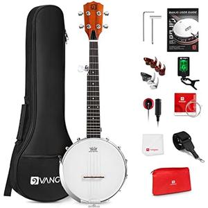 Vangoa 5 String Banjo 26 Inch, MINI Travel Banjo Beginner Kit with Remo Head, Open Back & Closed Solid Back with beginner Kit, Comfortable Carrying Bag