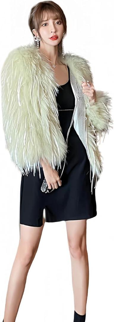 Guseval Women's Fashion Cropped Faux Fur Jacket Long Sleeve Open L