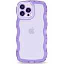 Anuck for iPhone 13 Pro Case Wavy Edge Clear Back Design, Anti-Slip Grip Cute Wave Curly Frame Shape Shockproof Soft TPU & Hard Bumper Protective Phone Case Cover for Women Girls, Clear Purple