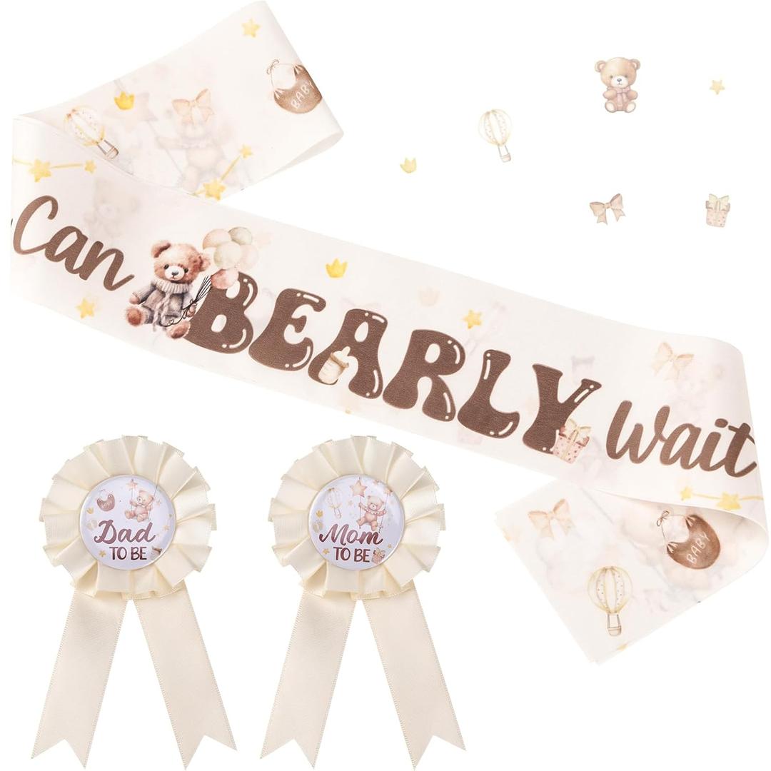 Bear Baby Shower Decorations - 3 Pcs Mom to Be Sash and Dad to Be Badge Pins Set We Can Bearly Wait Baby Shower Decor Boy Girl Gender Reveal Party Supplies for Daddy Mommy Maternity Bear Baby Shower Decorations - 3 Pcs Mom to Be Sash and Dad to Be Badge Pins Set We Can Bearly Wait Baby Shower Decor Boy Girl Gender Reveal Party Supplies for Daddy Mommy Maternity