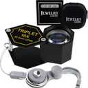 Gain Express 10x Magnification Jewelery Loupe, 20.5mm Triplet Lens Achromatic Optical Glass Metal (Aluminum) Body Black Frame Hexagonal Design Kit Set Jewelry Pocket Magnifying Tool