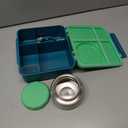 Bento Box for Kids - Leak-Proof Bento Lunch Box with Insulated Thermos Food Jar - 4 Compartments, 1 Removable Divider, 1Spoon, 1 Fork - Dishwasher Safe, BPA-Free (Green)