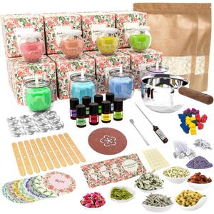 iloresin Candle Making Supplies Kit, Crafts for Adults, 100% Natural Essentual Oil Extracted from Plant, 100% Pure SoyWax, 6.8oz Big Cute Glass Jar, 8 Natural Herbs, Hobbies for Women