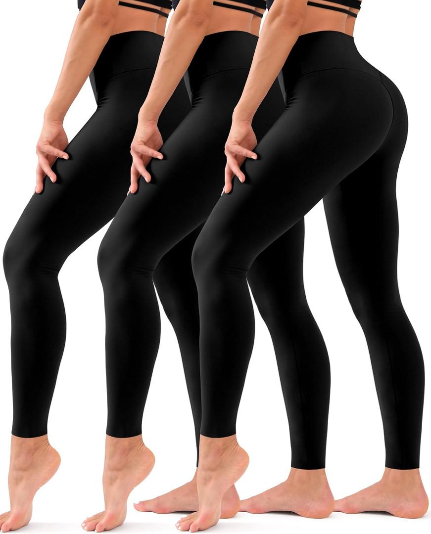 Hmuuo 3 Pack Leggings for Women High Waisted Tummy Control No See-Through Yoga Pants Workout Running Leggings (Black, XL)