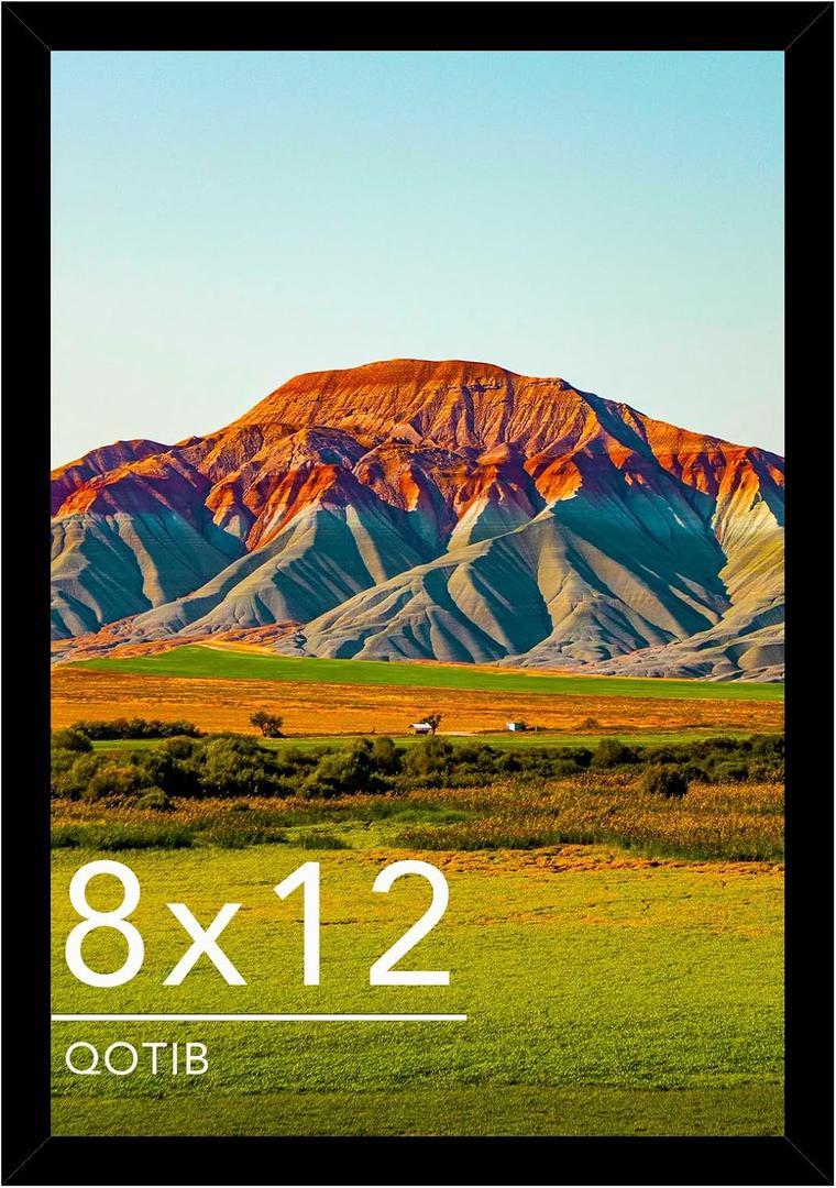 8x12 Picture Frame Black for Wall Mounting or Tabletop, Wood 8 x 12 Frame Photo Frame for Wall Hanging Horizontally or Vertically, Black, 1 Pack