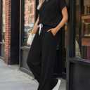 Trendy Queen 2 Piece Lounge Sets for Women Summer 2026 Henley Sweatsuit Travel Vacation Airport Outfits Pajamas Sets (Black, L)