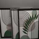 Framed Boho Sage Green Wall Art for Living Room, 3 Piece Large Abstract Botanical Canvas Artwork Decor, Beige White Sun Moon Geometric Leaf Painting Prints for Bedroom Dining Room Office 16x24 Inch