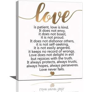 Inspirational Wall Art Painting Love Is Patient Love Is Kind Wall Art Gold Canvas Wall Art For Living Room Bedroom Home Decor Framed Ready To Hang 12x16 Inch