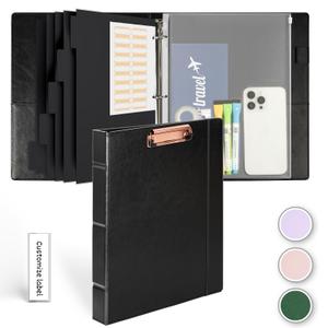 Etzul Hardcover 3 Ring 1 Inch Leather Binder, Letter Size Dividers With Tabs, PVC Zipper Pouch, Professional Organizer, Faux Classic Black Leather