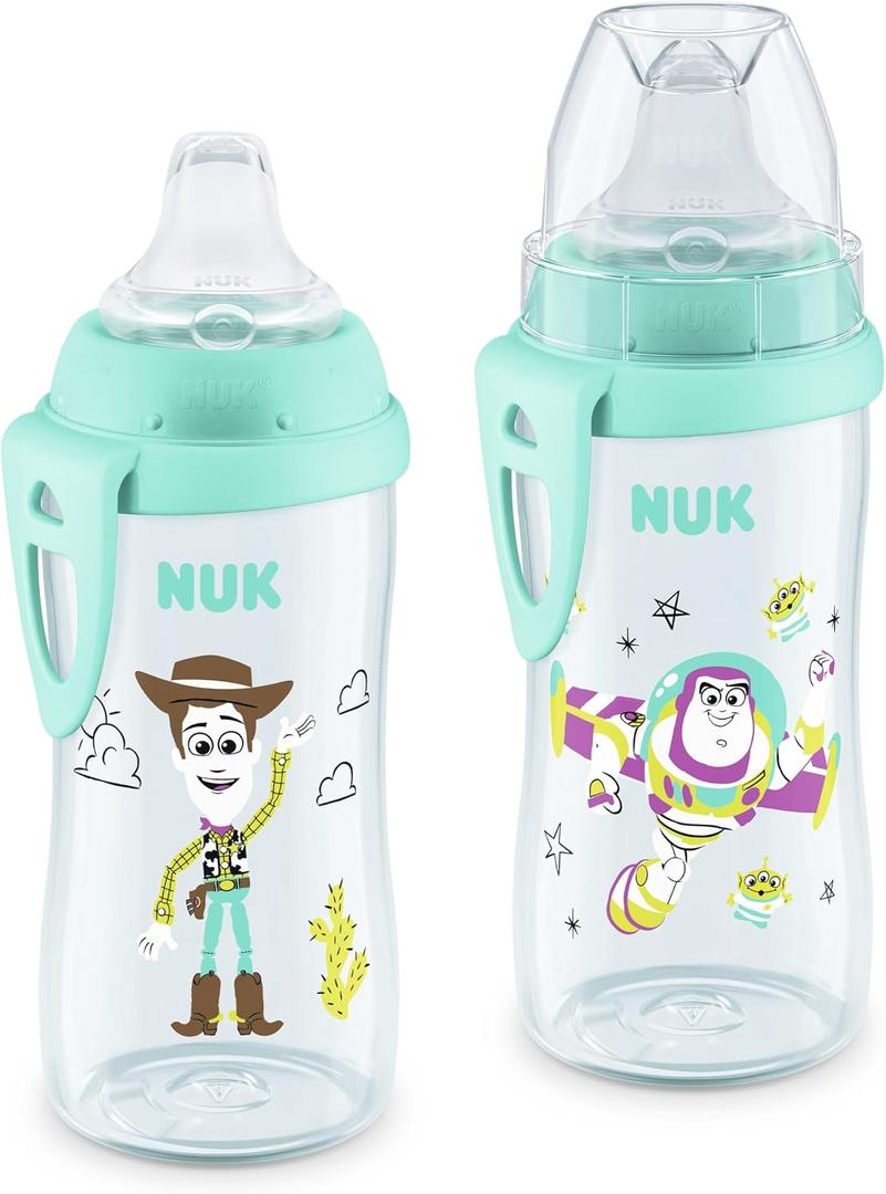 NUK First Choice Toy Story Active Cup 2.0, 10oz. Soft Spout Sippy Cup with On-the-Go Carry Clip, Lightweight, Leak Proof, Spill Proof Cup, 2-pack, 10 fluid ounces