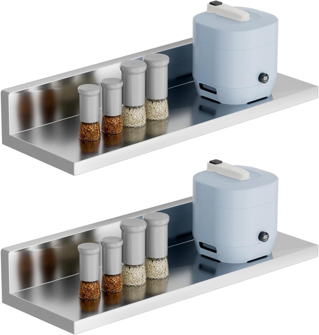 Stainless Steel Shelf, 8.6 x 24 Inches, 2 Pack Wall Mounted