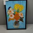 Yidepot Teal Gold Flowers Wall Decor - Vase Flower Boho Blue Floral Art Prints Fake Black Frame Colorful Art Work for Bedroom Walls 16"x24"-black wood frame