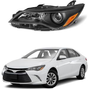Wildwolf Headlights Assembly Compatible with 2015 2016 2017 LE SE XLE Toyota Camry, Halogen Headlamp Replacement Driver Side, Black Housing Amber Reflector