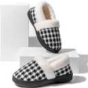 UBFEN Womens Mens Slippers Memory Foam Comfort Fuzzy Plush Lining Slip On House Shoes (11-12 Women/9-10 Men, White Black)