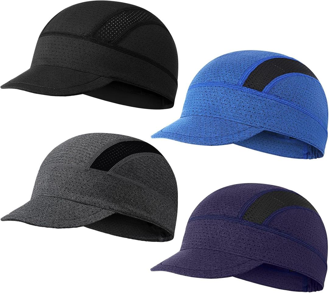 JenPen 4 Pcs Cooling Skull Cap for Men Women, Lightweight Mesh Helmet Liner Sun Protection Cycling Cap for Summer Motorcycle (Black,Dark Gray,Blue,Purple)