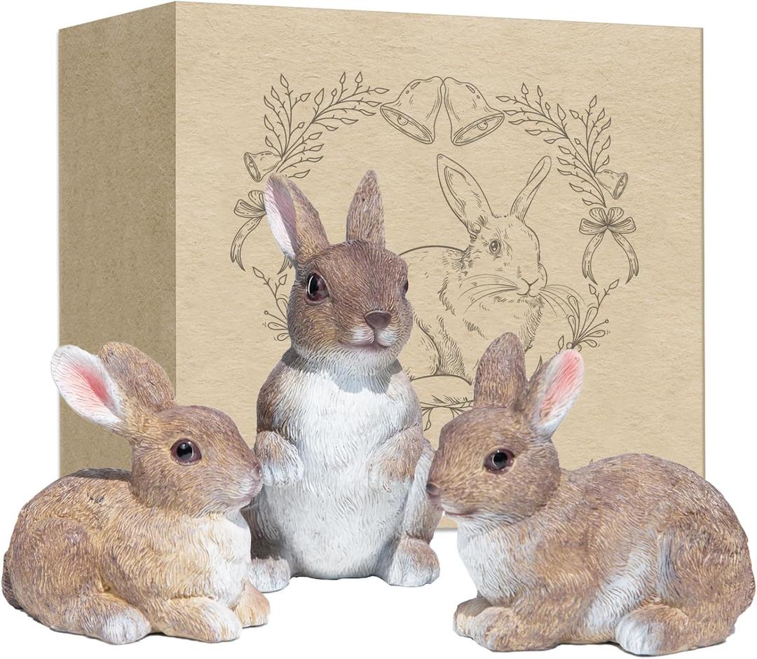 2 Pcs Bunny Decor Figurines Garden Decorations, Cute Bunny Yard Statues Outdoor, Easter Rabbit Statues, Hand-Painted Resin Animal Figurines for Home Table Decor