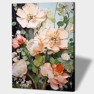 Botanical Flowers Canvas Wall Art Botanical Painting Modern Floral Poster Print Gallery Style Home Decor Painting for Living Room Bedroom Bathroom 12x16 Inch Ready to Hang (Green Leaves and Flowers)