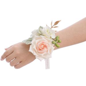 Ling's Moment 6pcs Wedding Wrist Corsage Artificial Flowers, Girl/Mother Homecoming Prom Corsages Wristlet Dcor, etc. Peach Pink (Pk-peach & Pink)