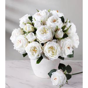 florisso White Austin Rose Faux Flowers - 13 Branches Silk Austin Roses for Home Decor, Wedding Arrangements & Vase Accents (Artificial Floral) (Small), Austin-white