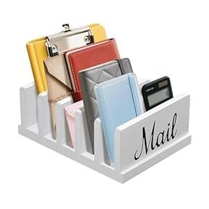 Mail Organizer for Desk,Wooden Mail Holder with Divider, 3-Slot Letter Sorter File Holder,Vertical Bill Organizer for Desktop Document/Notebook/Filing/Folders/Paper (Black)