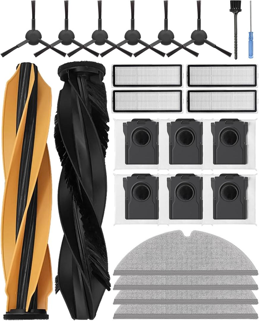 D20 Plus Accessories for Dreame robot Vacuum Cleaner, replacement parts include: 2 Main Brushes, 6 Side Brushes, 4 HEPA Filters,6 Dust Bags,4 Wipes,1 cleaning brush,1 Screwdriver-Yivy 24 pcs