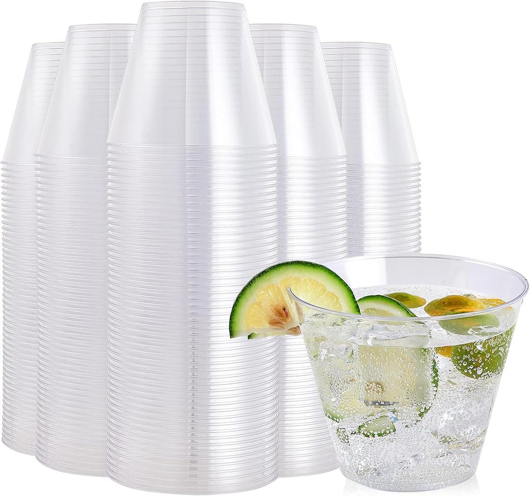 FOCUSLINE 9 oz Clear Plastic Cups, Disposable Heavy Duty Hard Plastic Cups, Reusable, 200 Count
