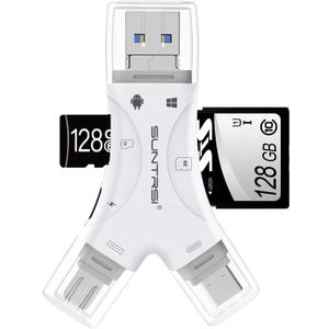 SD Card Reader for iPhone/ipad/Android/Mac/Computer/Camera,4 in1 Micro SD Card Reader Trail Camera Viewer, Portable Memory Card Reader SD Card Adapter for SD and TF Cards(White)