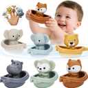 Bath Toys Float Boats for Kids Ages 18M+,Stackable Floaty Boat,Animal Finger Puppets,Toddler Toys Gifts for 2-4 Year Old Baby Gifts Valentines Easter Basket