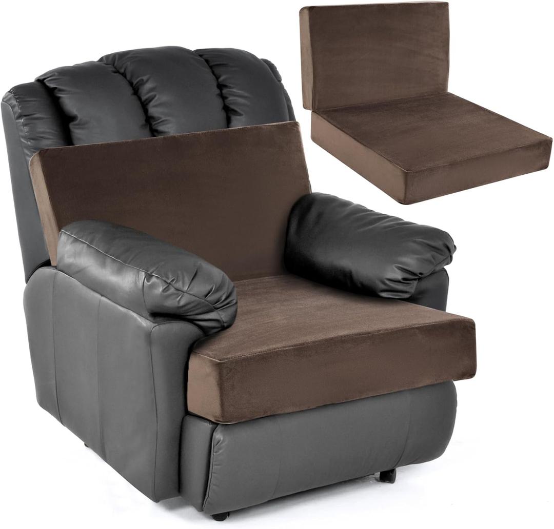 HOMBYS Foam Recliner Chair Cushions for Elderly, 4" Thick Chair Pads with Back Support for Office, Non-Slip Medium Firm Seat Cushion with Lumbar Pillow (Brown, 22"x22"+13" Backrest)