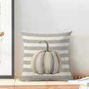 Fall Pillow Covers 16x16 Inch Set of 2,Grey Pumpkin Throw Pillows Case,Gray Stripes Autumn Outdoor Decorative Square Linen Farmhouse Harvest Decor Cushion Covers for Home Sofa Bed Couch