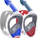 QingSong Kids Snorkel Mask Full Face, Snorkeling Set with Camera Mount, Foldable 180 Degree Panoramic View Snorkeling Gear Anti-Fog Anti-Leak (X-Small, White Blue/White Red) 