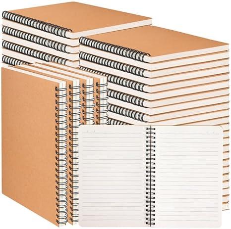 miikoul 60 Packs A5 Spiral Lined Notebooks, Kraft Paper Cover, 8.3"×5.5", 60 Sheets/120 Pages, Ruled Notebooks Bulk, Hardcover Journal Notepad Travel Notebooks for Office and Back to School Supplies