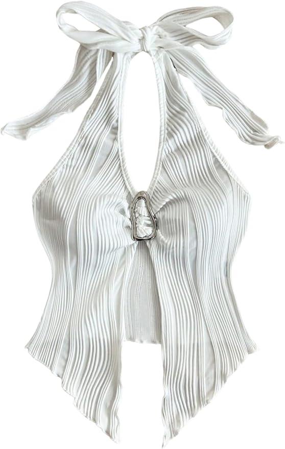 SOLY HUX Women's Plus Size Backless Halter Top Summer Split Hem Asymmetrical Going Out Vacation Tops, 0XL