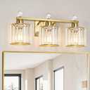Modern Crystal Bathroom Vanity Light, Gold Bathroom Lighting Fixture, Crystal Brass Vanity Light Fixture Over Mirror, Bath Wall Mounted Lighting for Bedroom, Living Room (3 light-Round)