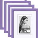 Egofine 8x10 Picture Frames 4PCS, Made of Solid Wood Display 4x6 and 5x7 with Mat Covered by Plexiglass, for Table Top Display and Wall Mounting Photo frame, Purple