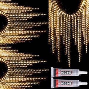 Rhinestone Fringe Belt Beaded Ribbon Diamond Tassel Chain for Jeans Clothing Accessories DIY Decoration (1 Yard, Champagne)