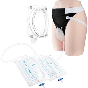 Wearable Urine Collector with Reusable Silicone Urine Pouch Breathable Fixing Pants 2000ml and 1000ml Urinary Drainage Bags 1.2M Drainage Tube for Long Time Outdoor or Travel Use, Elderly Men Black