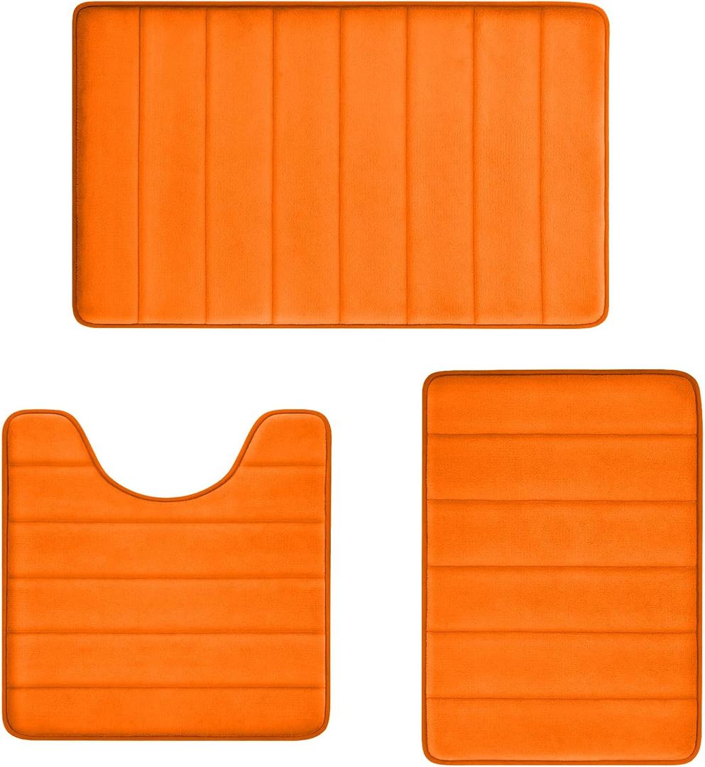 Orange Bathroom Rugs Extra Soft Memory Foam Bath Mat Sets 3 Piece Non Slip Absorbent & Dry Living Mat Sets Washable Bath Carpets with Toilet Rug,Bath Rugs for Bathroom,Tub,Shower,Kitchen,Bedroom, 32'' x 20'' * 24''x16'' * 20'' x 20'' U