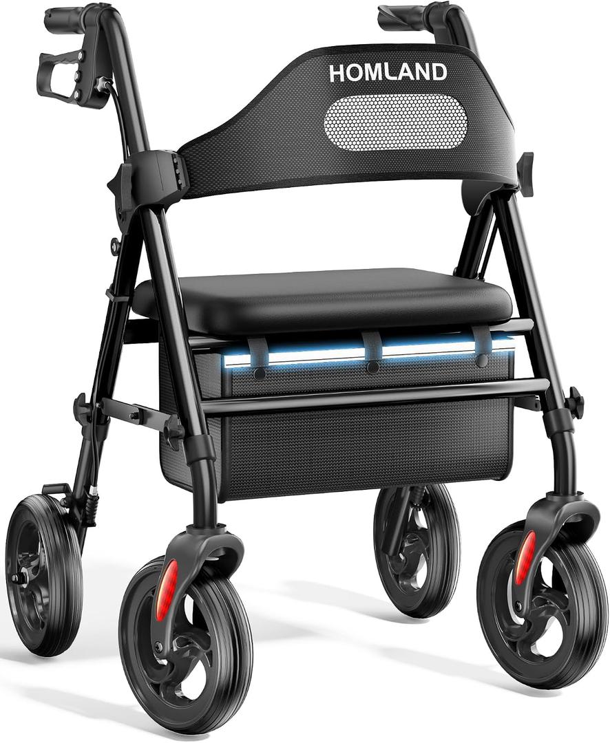 HOMLAND Foldable Rollator Walker for Seniors with Seat, 16" Extra-Wide Seat