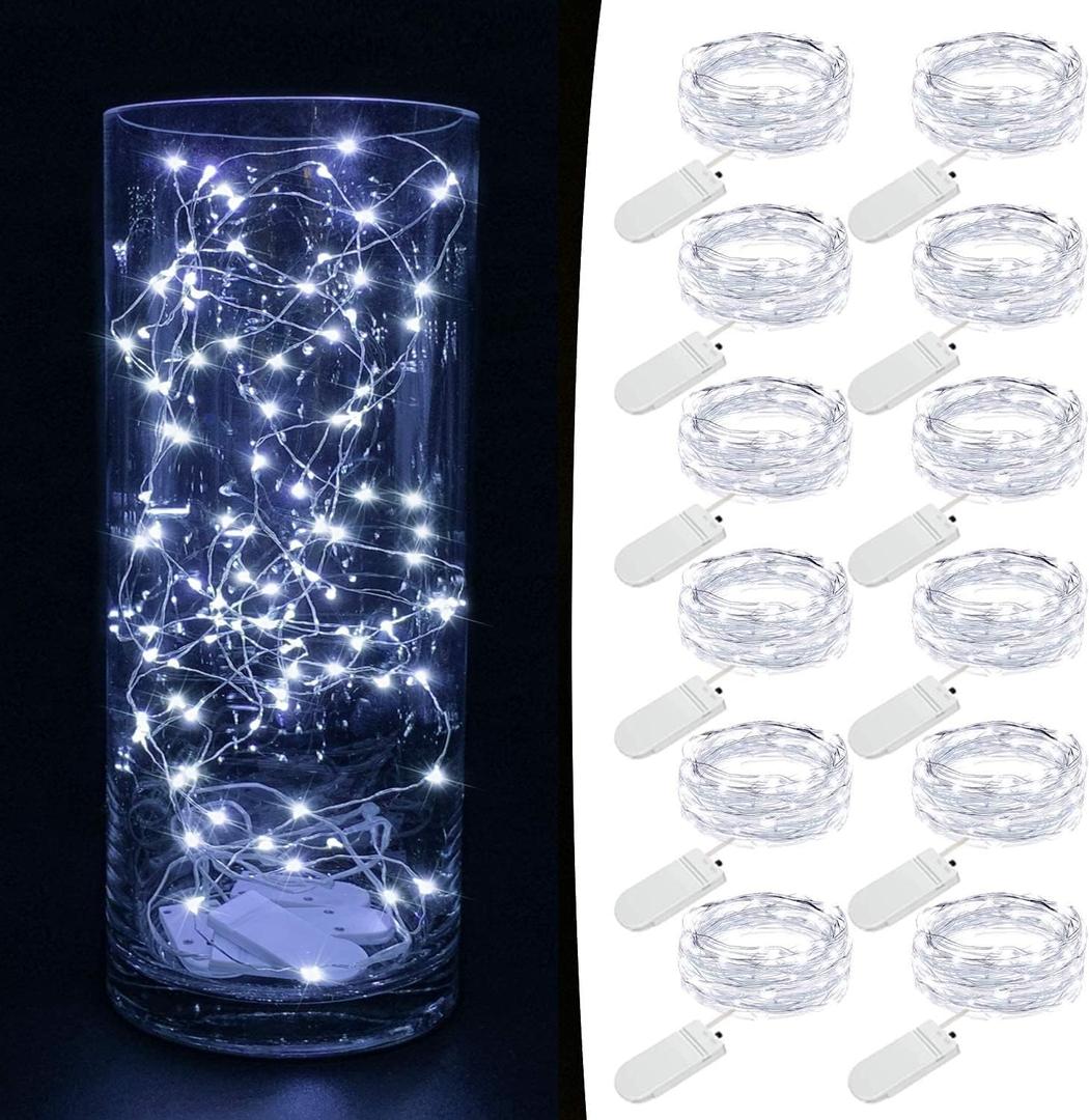 MUMUXI 12 Pack 7.2ft Fairy Lights Battery Operated String Lights, 20 Mini LEDs for Centerpiece Table Decorations, Wedding Party Bedroom Mason Jar Christmas, Cool White