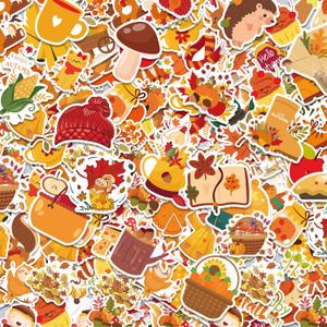 10 x Fall Stickers - 100 PCS Thanksgiving Stickers | Autumn Pumpkin Maple Leaf Games Toys Gifts Fall Crafts Bulk Activities Party Favors Supplies for Friendsgiving Classroom Home