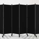 SUNALLY Room Divider 6FT Folding Privacy Screens with Lockable Wheels, 6 Panel Room Partition for Room Separator, 132" W Freestanding Portable Fabric Wall Dividers for Home Dorm Studio Office, Black
