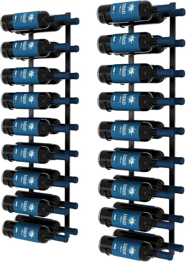 CharaVector Wall Mount Wine Rack (Holds 36 Bottles 2PCS), DIY 1/2 Wall Wine Rack for Wine Bottles, Liquor, Champagne, Black Metal Wine Bottle Holder for Home and Kitchen Decor