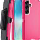for Samsung Galaxy S26 Plus Case, with HD Tempered Glass Screen Protector, Heavy Duty Shockproof Drop Protective Rugged Tough Durable Phone Cover (with Belt Clip-Pink/Pink)
