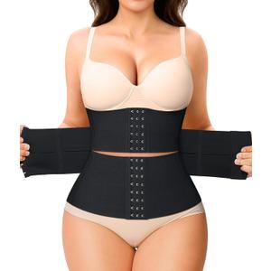 Nebility Waist Trainer for Women Seamless Corset Shapewear Tummy Control Segmented Waist Cincher Faja Body Shaper (Large, Black)