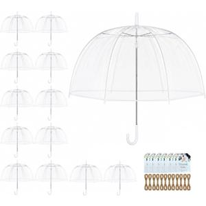 Wedding Umbrellas for Guests 12 Pack Bulk, Clear Transparent Umbrella Wholesale for Rain, 46in Large Windproof Dome Umbrellas, Outdoor Events Lot