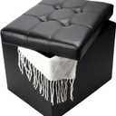 Storage Ottoman, Folding Foot Stool with Thicker Foam Padded Seat Small Leather Storage Ottoman Bench Foot Rest for Living Room Foldable Coffee Table 17x13x13in,Black