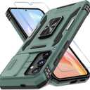 DEERLAMN Case for Samsung Galaxy S25+ Plus 6.7-Inch with Slide Camera Cover+Screen Protector(1 Pack), Rotated Ring Kickstand Military Grade Shockproof Protective Cover-Green