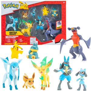 Pokemon Characters Set 8 Pack Pokemon Games Garchomp, Pikachu, Eevee, Lucario, Riolu, Munchlax, Glaceon & Leafeon - Figurine Toys