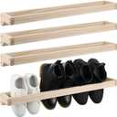 Wenqik 4 Pcs Wall Mounted Shoe Rack 30 Inch Rustic Wood Wall Hanging Shoe Rack Space Saving Footwear Holder Shoe Storage Organizer for Mudroom, Entryway, Closet (Wood Color)
